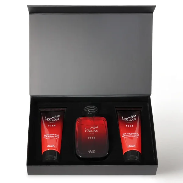 Rasasi Set Hawas Fire 100ml + Jabon de cara + Shower Gel