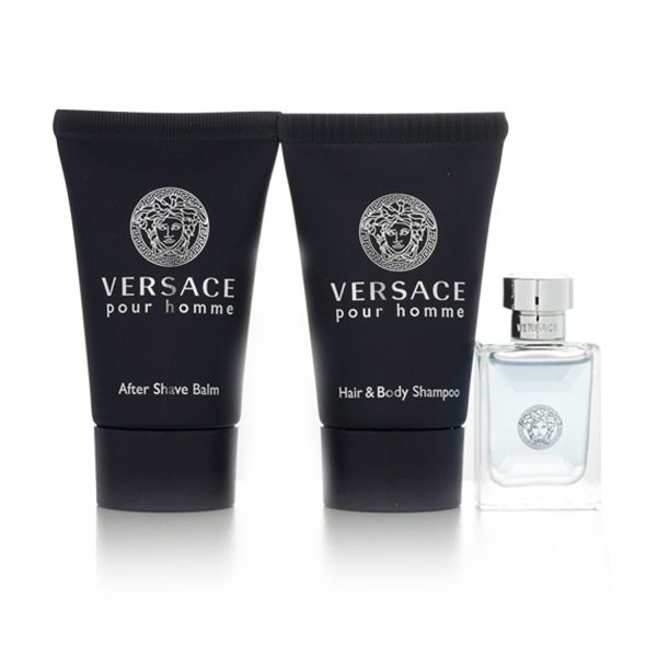 Versace Set Eau de Perfume 5ml + Shampoo Para Cabello y Cuerpo 25ml + Balsamo Para despues de Afeitar 25ml